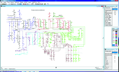 Рис. 2. Изображение схемы сети в EnergyCS Режим с использованием раскраски по источникам питания