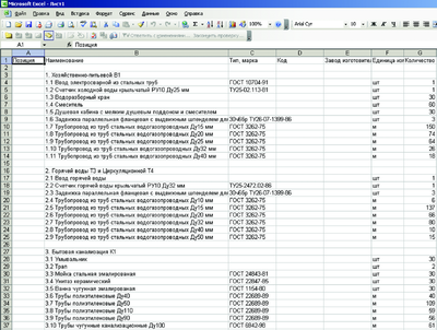 Вывод спецификации в MS Excel