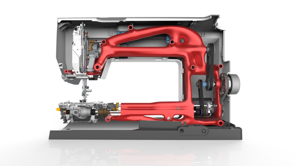 Рис. 3. Элемент конструкции швейной машины Bernina (красный цвет). Форма оптимизирована с применением генеративного дизайна