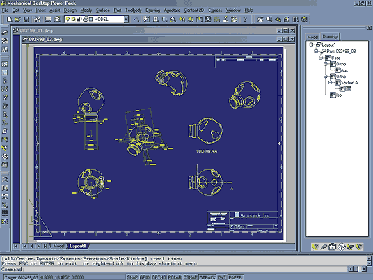 Autodesk Mechanical Desktop позволяет создавать несколько компоновок в пространстве листа