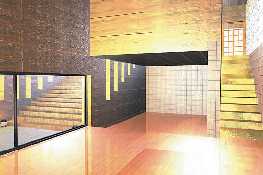 Выполненная в Archicad визуализация одного из интерьеров Koshino House, архитектор Тадао Андо (Япония, 1984 г.)