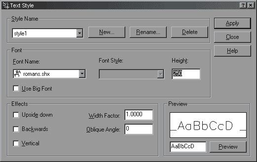 Рис. 2. Настройка размера текста как параметра стиля в AutoCAD
