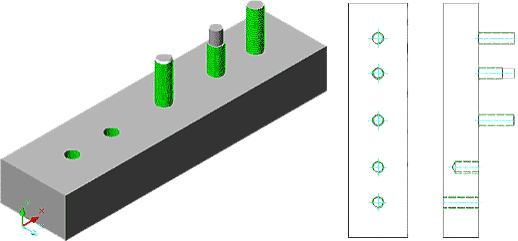 Для обозначения резьбы на внутренних и внешних цилиндрических и конических поверхностях используется инструмент «Резьба» (Thread). При создании чертежных проекций по моделям с резьбой автоматически формируется обозначение резьбы в плане