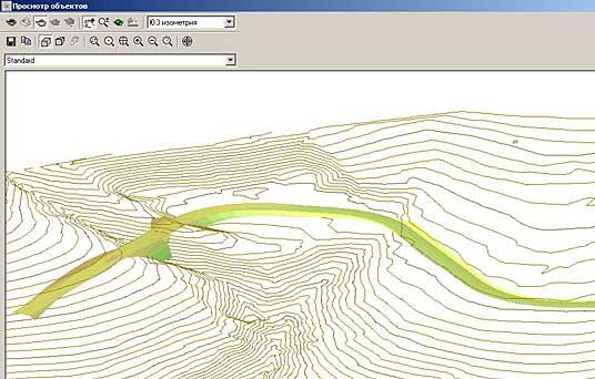 Рис. 7. Визуализация поверхностей в Autodesk Land Desktop: горизонтали и 3D-грани