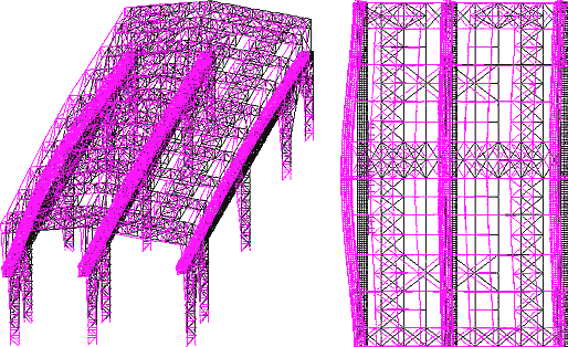 Рис. 2. Картина деформированного состояния здания при воздействии тормозной крановой нагрузки вдоль оси 6