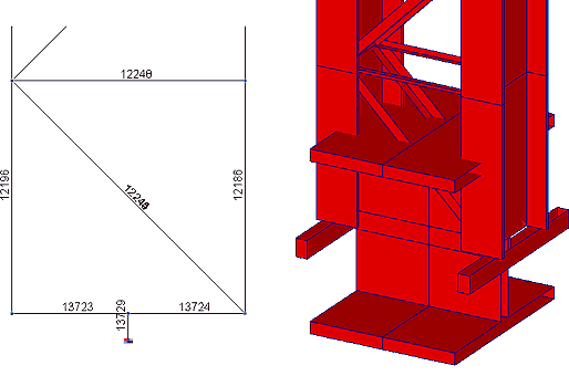 Рис. 7. Фрагмент расчетной модели колонны для получения нагрузок на фундаменты