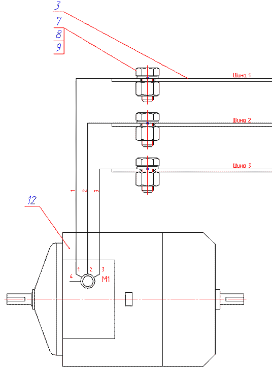 Рис. 5. Пример электромеханического чертежа, выполненного совместно с принципиальной схемой