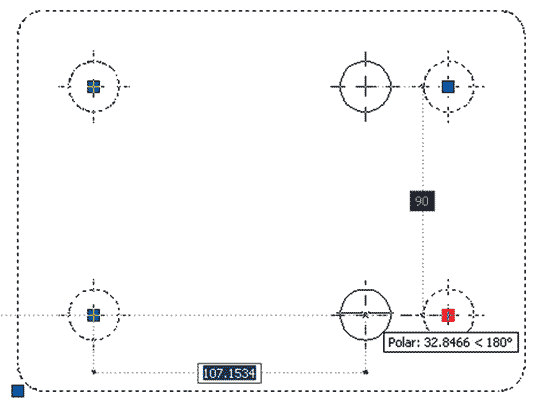 Рис. 10. Изменение взаимного положения частей блока посредством активного параметра (настройка взаимного расположения отверстий на плате)