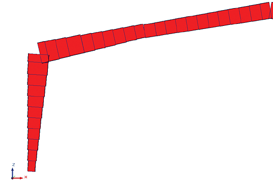 Рис. 15. Общий вид расчетной модели рамы переменного сечения, аппроксимированной стержнями постоянного сечения