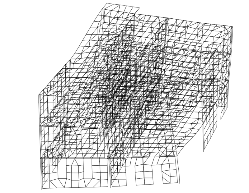 Рис. 3б. Основные формы собственных колебаний модели фрагмента. 3-я форма Т3=0,25 с - крутильная
