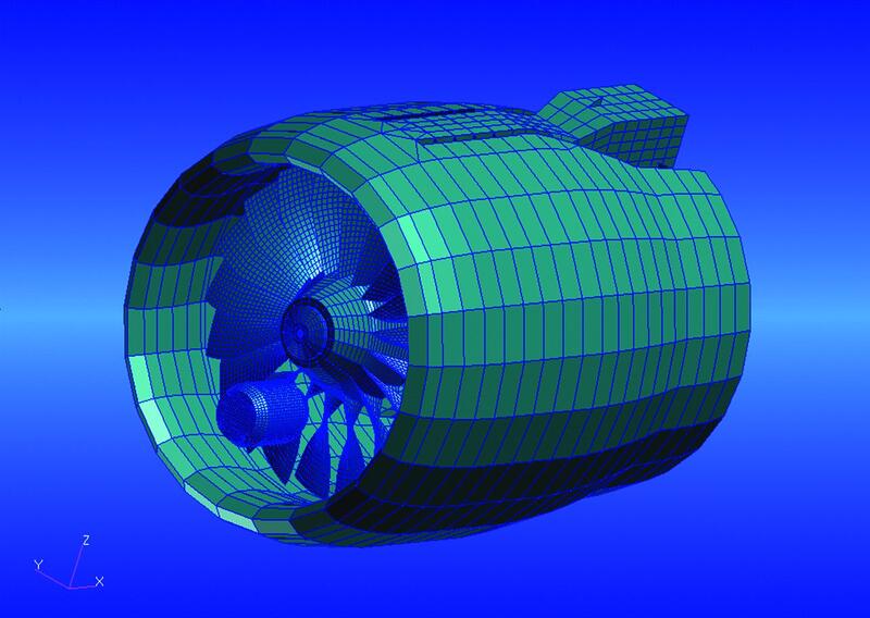 Рис.4. Модель воздушно-реактивного двигателя для исследования явления обрыва лопатки и расчета динамических характеристик