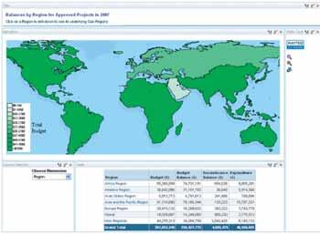 Рис. 13. Совместное использование Oracle Business Intelligence Enterprise Edition Answers и Oracle MapViewer