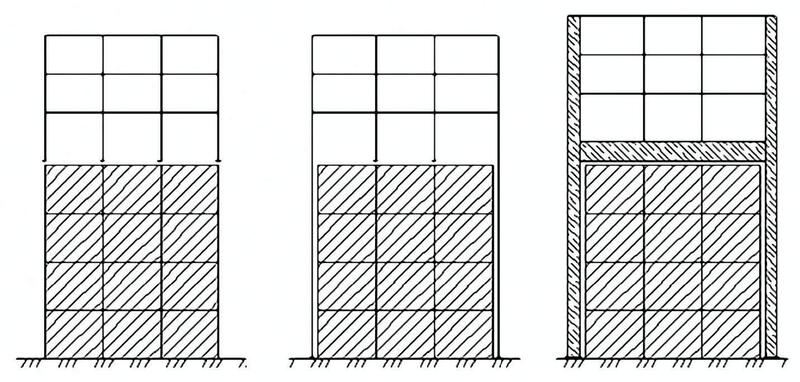 Рис. 4. Возможные схемы устройства трехэтажной надстройки
