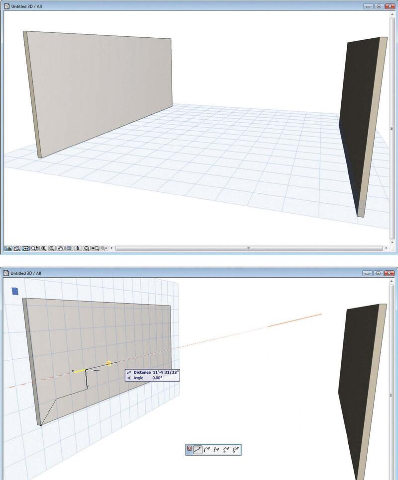 Рис. 7. SD-плоскость редактирования автоматически совмещается с поверхностью, где создается контур оболочки. Начало координат устанавливается в вершину поверхности, а для более точного создания контура используется привязка