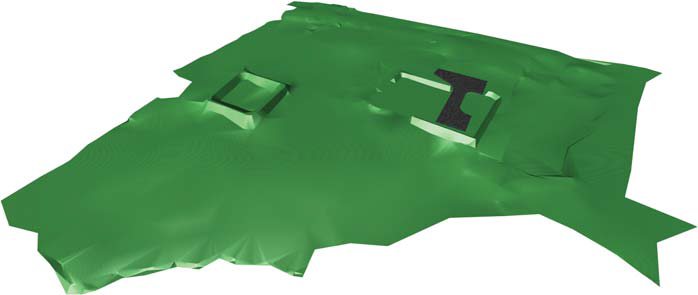 Рис. 1. Модель рельефа площадки проектирования, выполненная в ПО GeoniCS (визуализация в Autodesk Navisworks)