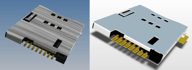 Рис. 1. Пример 3D-модели корпуса электронного компонента в Inventor (слева) и эта же модель, импортированная и подключенная к библиотечному посадочному месту в Altium (справа)