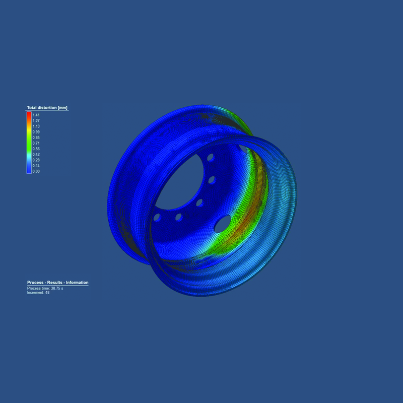 Один из результатов моделирования процесса дуговой сварки плавящимся электродом в Simufact.welding (отображение с помощью цветовой индикации поля абсолютных перемещений в миллиметрах)