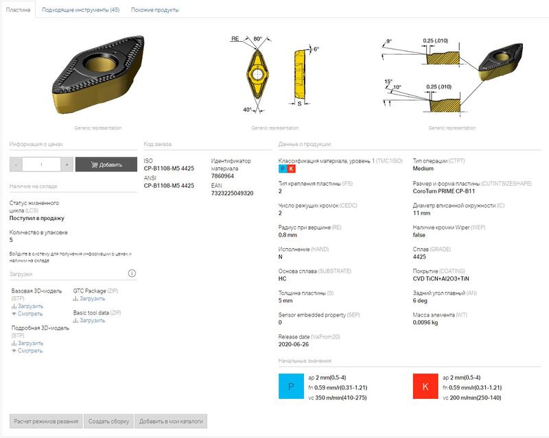 Рис. 4. Информация и 3D-модель на сайте Sandvic Coromant