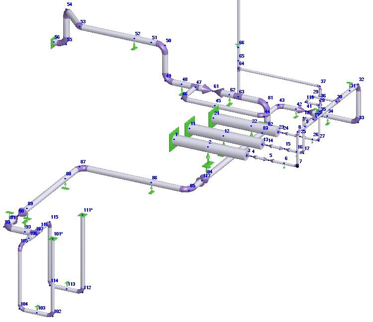 Рис. 1. Фрагмент расчетной модели трубопровода в программе Старт-Проф