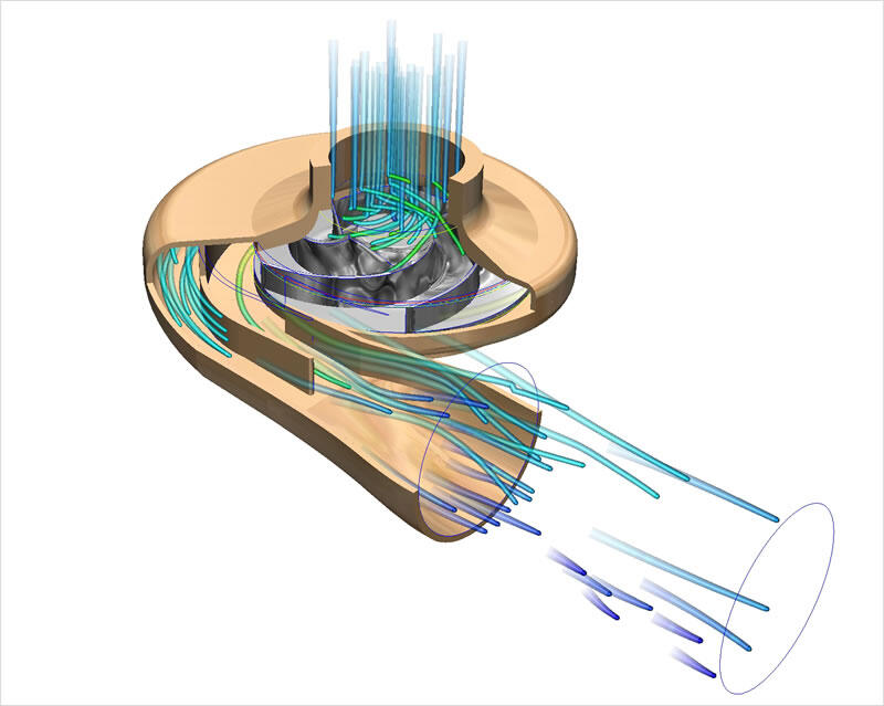 Autodesk Simulation CFD позволяет моделировать насосы с одиночным и двойным всасыванием, с одним и двумя нагнетателями, а также с различными конфигурациями насосного колеса: радиальной, осевой либо смешанного типа.